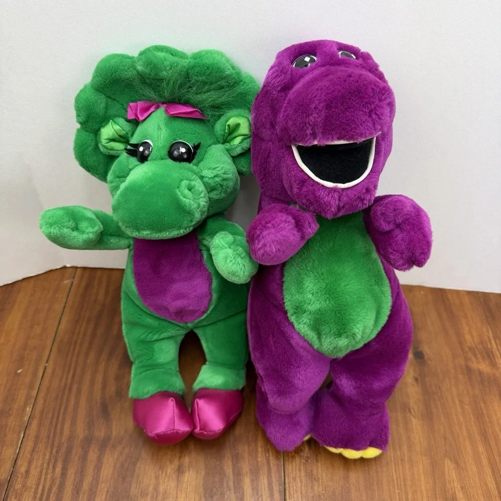 Barney & Baby Bop Plush Lot Set Vintage Stuffed Animal Doll Purple Dinosaur 90's